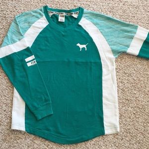 PINK Long sleeve shirt green with white Small